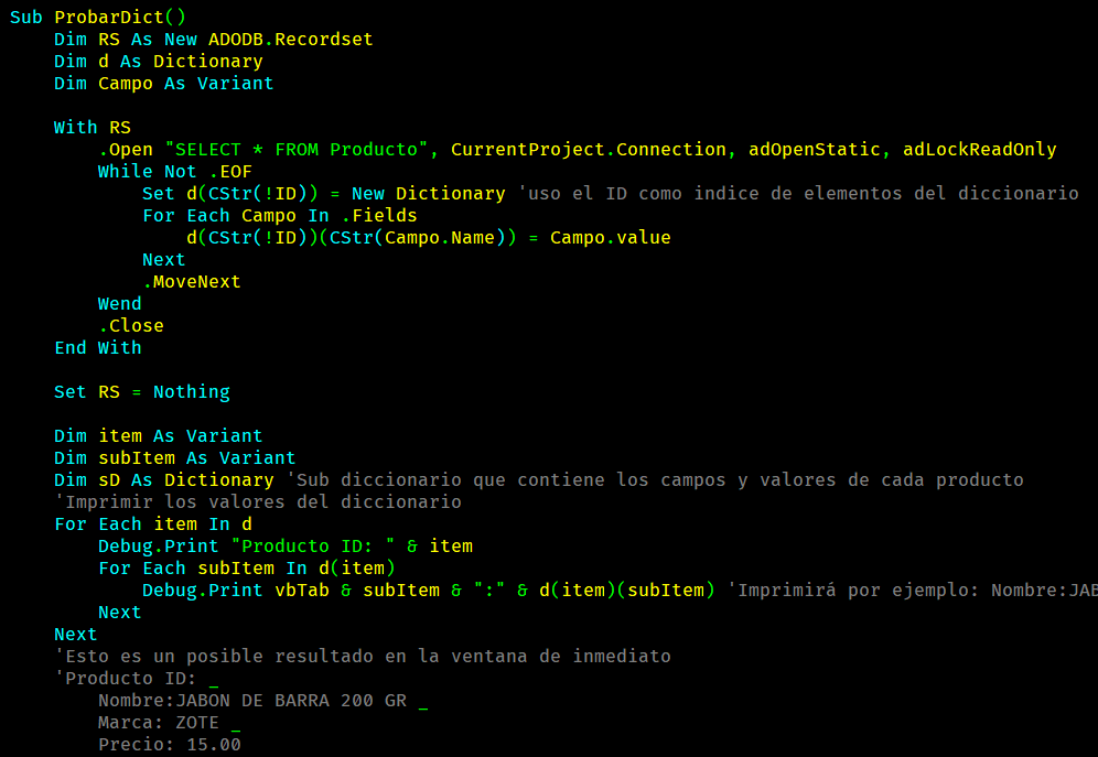 Usar diccionarios en VBA de Microsoft Access 2010
